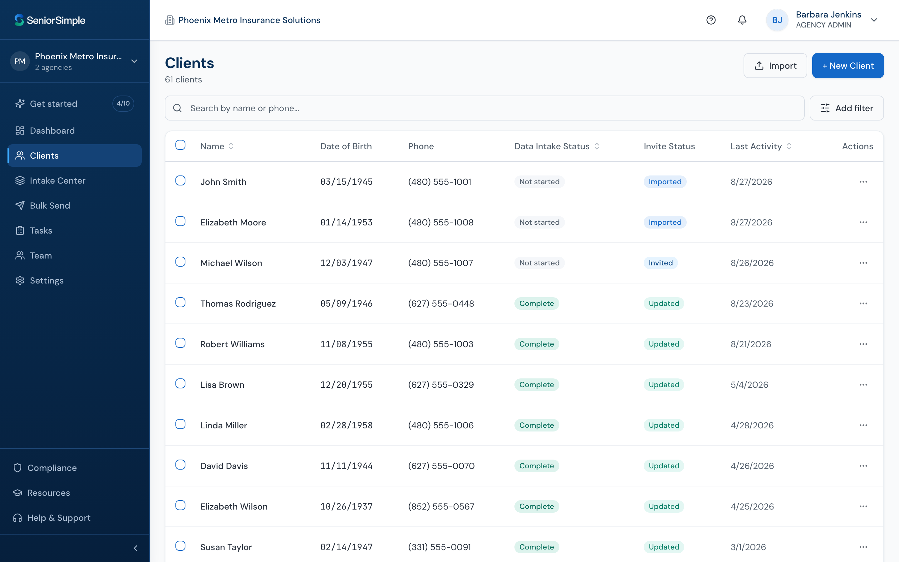Shared, searchable client list