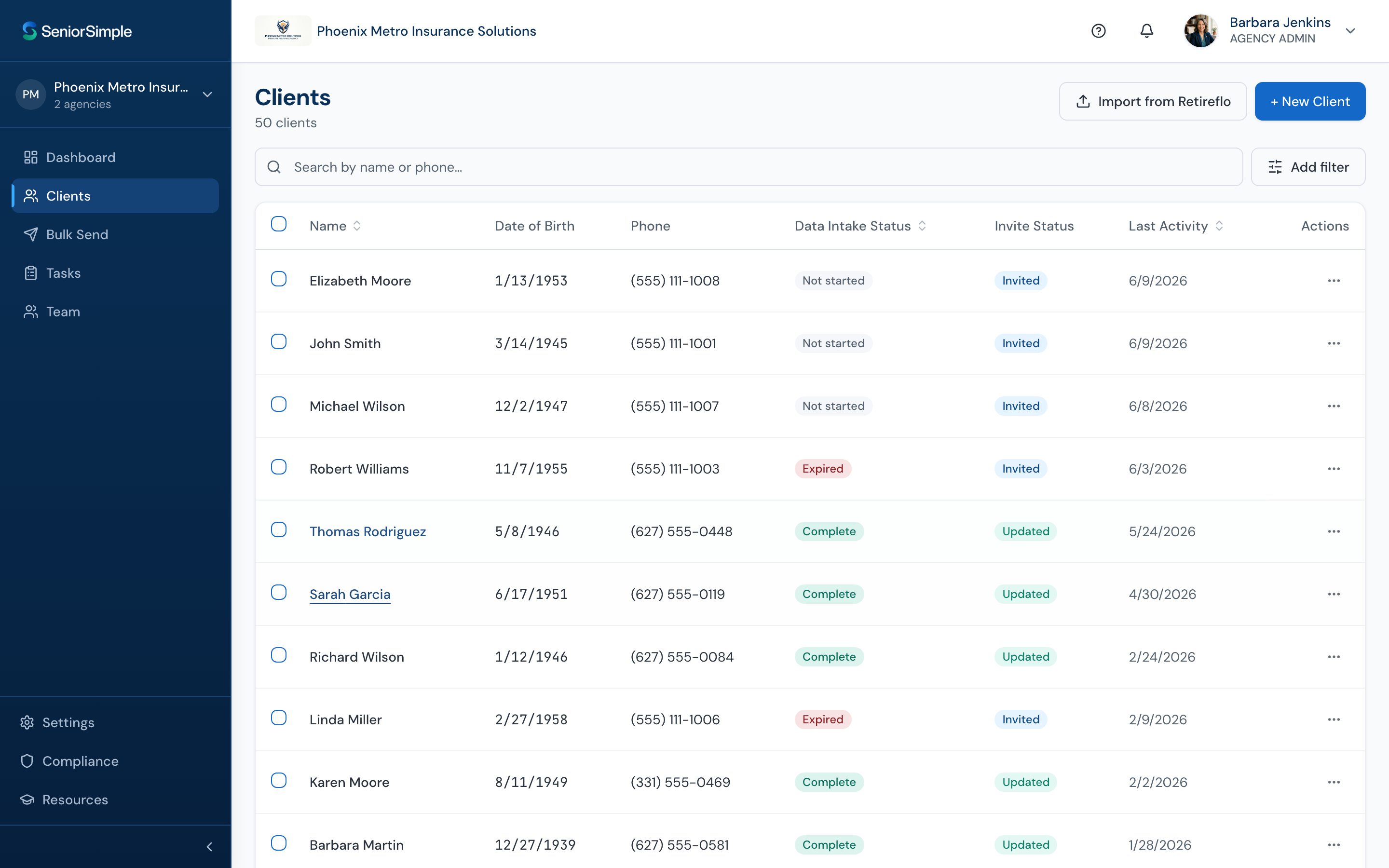 Shared, searchable client list