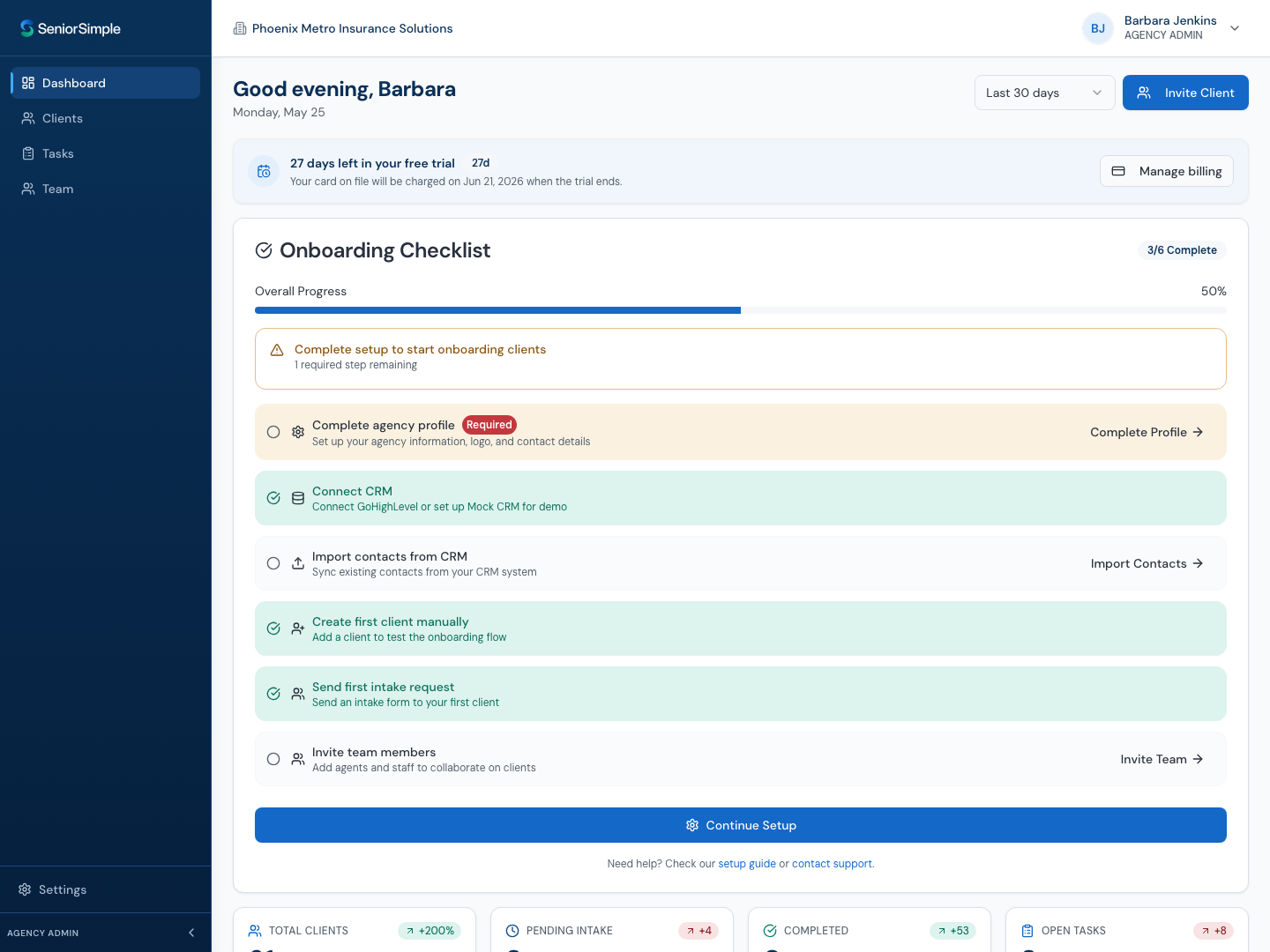 Agent dashboard