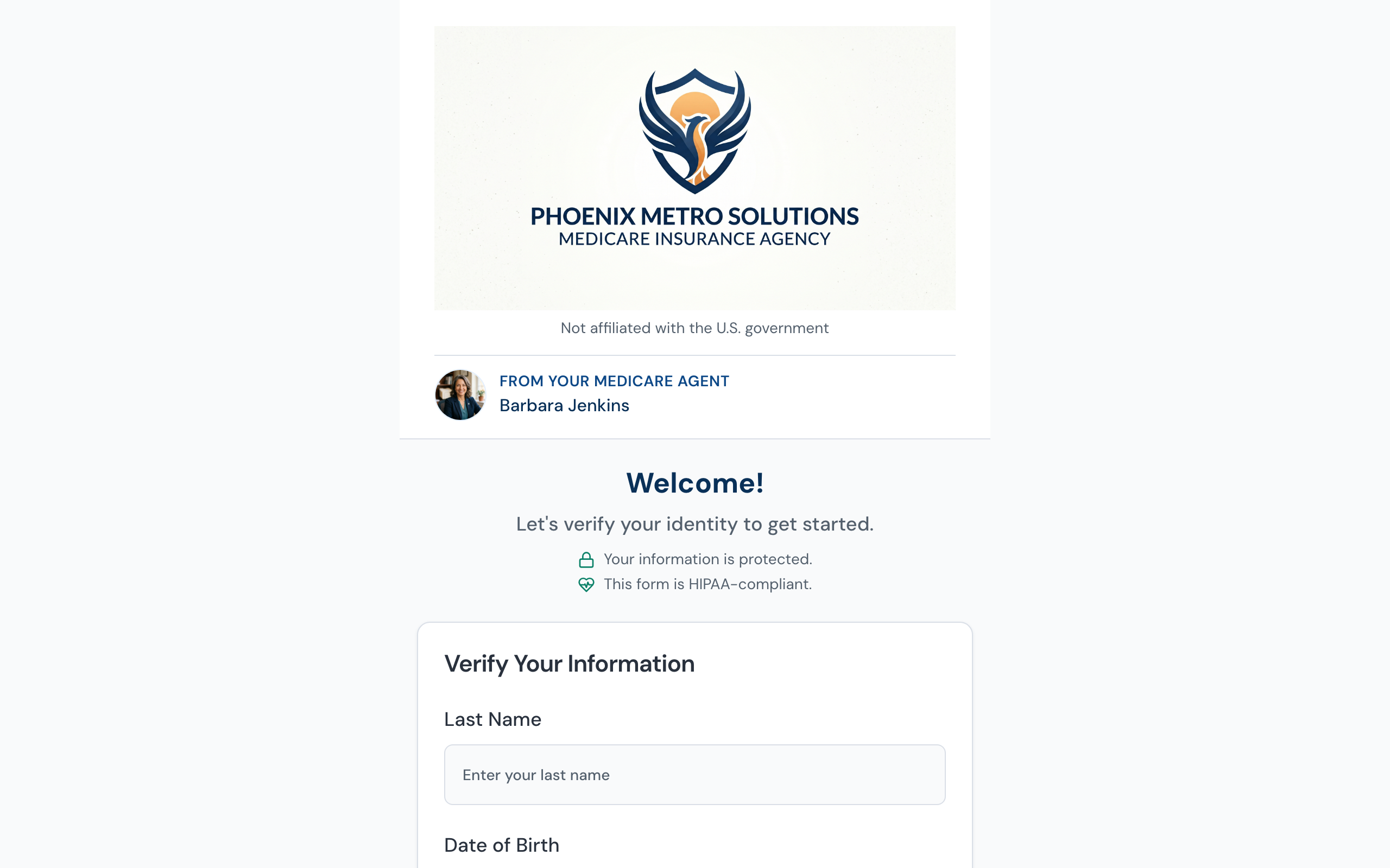 Branded client intake welcome screen